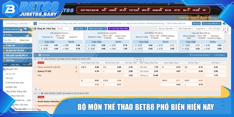 Bộ môn thể thao Bet88 phổ biến hiện nay