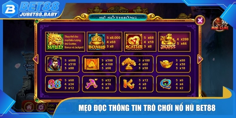 Mẹo đọc thông tin trò chơi nổ hũ Bet88