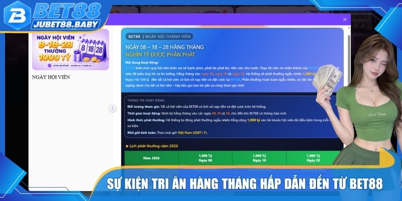 Sự kiện tri ân hàng tháng hấp dẫn đến từ bet88